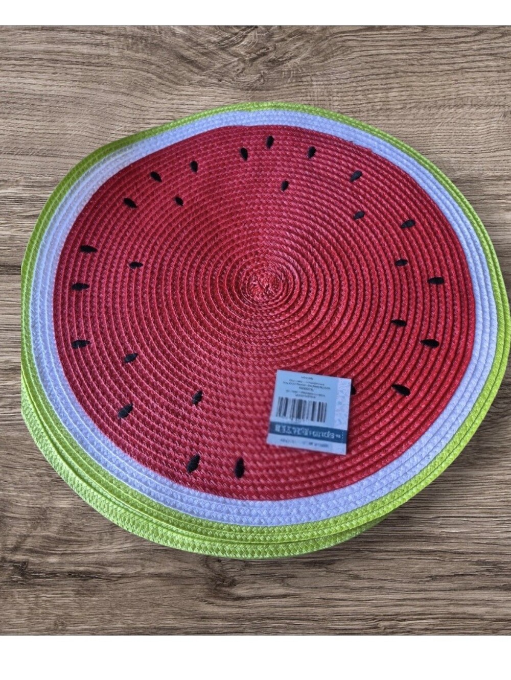 Watermelon Round Placemats - Set of 2 Bright Red & Green Straw Mats